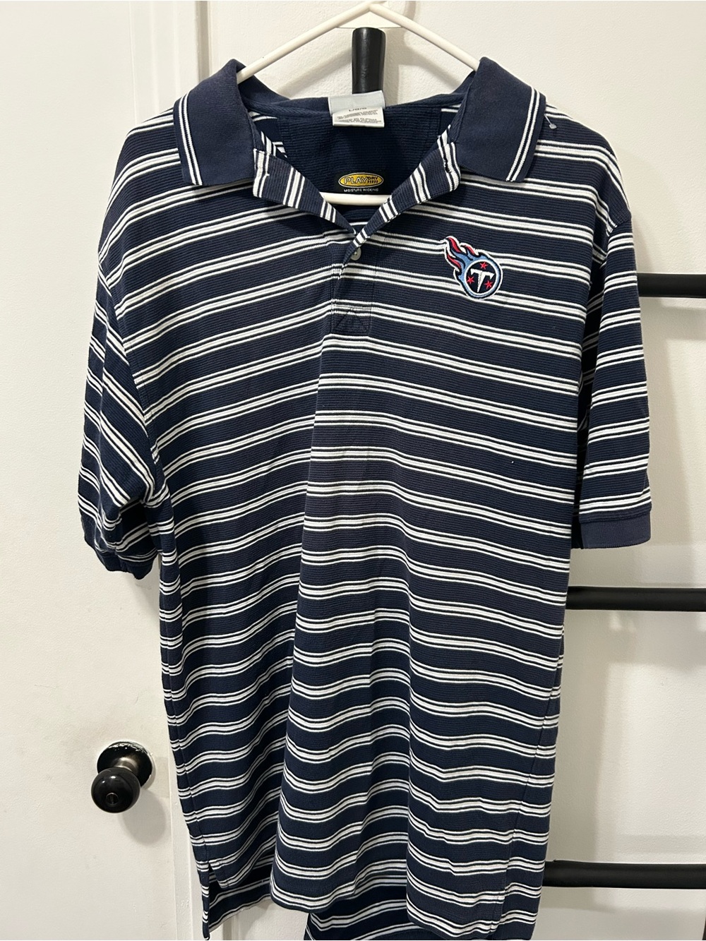 Reebok NFL Titans Navy and White Striped Polo
